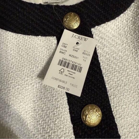 NEW J. Crew Factory Lady Tweed Jacket 14 Black White Gold Button Blazer Chic - Picture 9 of 16